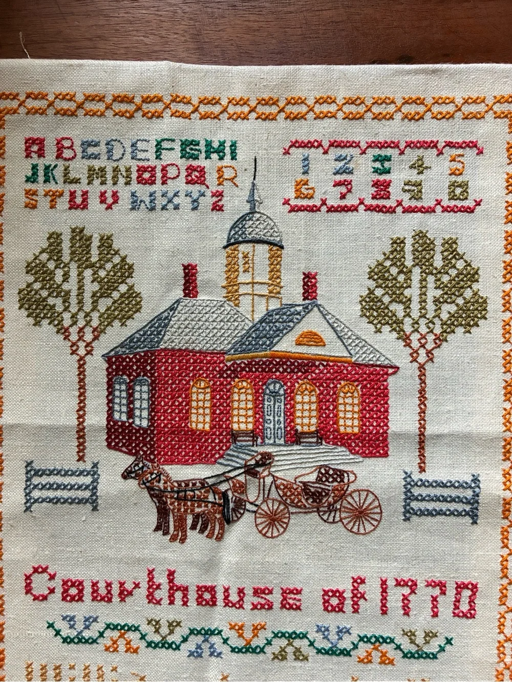Red Courthouse Embroidered Wall Art — Unbranded